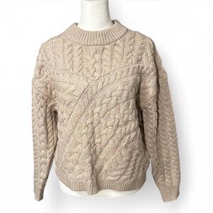 J. Crew Re-Imagined Tan Oatmeal Chunky Cable Knit Wool Blend Sweater